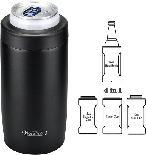 Morefeel 4-in-1 Skinny Can Cooler, Double Wall Stainless Steel Insulated Can Holder, Works With 12 Oz Slim Can,