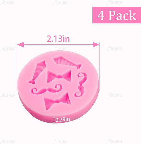 AUEAR Set of 4 Mini Bow-Ties Necktie Mustache Silicone Mold for Fondant Cake, Chocolate, Baking Tools, Pink