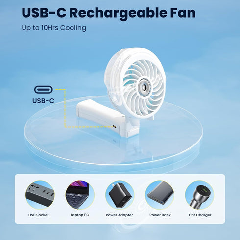 HandFan Portable Misting Fan, Handheld Spray Water Mister, USB Rechargeable Mini Cooling Hand Fans for Summer