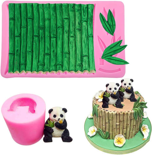 2Pcs/Set 3D Panda & Bamboo Silicone Molds, Cake Decorating Tools for Fondant, Candy, Chocolate, and Soap