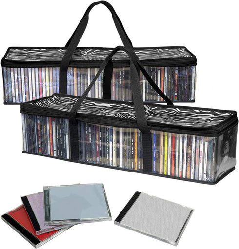 Evelots 2 Pack CD Storage Bags - Clear PVC Plastic Holds 96 CDs with Cases, Strong Handles, Protects from
