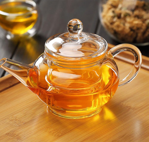 123Arts Small Tea Pot, Glass Teapot with Infuser, 8 Oz Kettle for Loose Tea with Lid