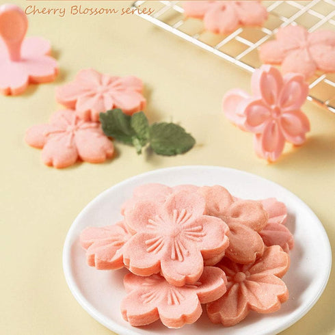2-Inch Pastry/Cookie/Fondant Stamper, 4 Stamps Pink Cherry Blossom Shape Flower Hand Pressure Pastry Tool Set