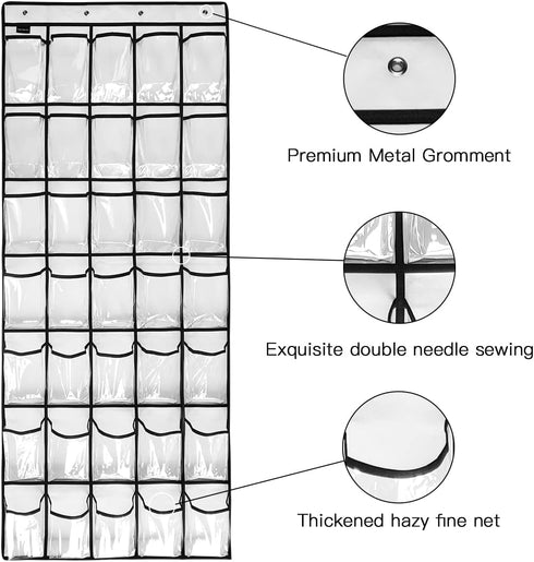 1 Pack 35 Closet 4Hooks, (67.7'' 26.4'') Clear Crystal Pockets Large Hanging Shoe Organizer Over The Door Shoe Rack