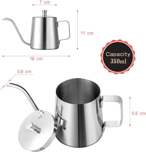 GWHOLE Small Pour Over Gooseneck Coffee Kettle Long Narrow Drip Spout Coffee Tea Pot for Stove Top - Silver, 350ML/12 Oz by GWHOLE