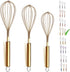 Berglander Gold Whisk Pack of 3 - Stainless Steel 8", 10", 12", Titanium Plating Gold Whisks for Cooking, Beater, Wire