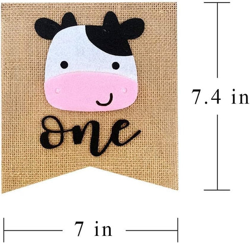 Silvima 1st Farm ONE High Chair Banner for First Birthday, Barnyard Cow Birthday Party Highchair Decoration