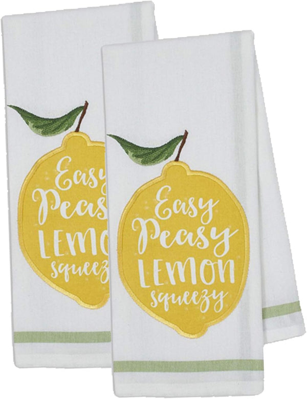 Lemon Bliss Table Linens by Design Imports - 18-Inch by 28-Inch Dishtowels, Set of 2, Lemon Squeezy Embellished
