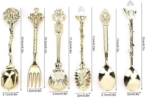 6Pcs/Set Fdit Vintage Carved Coffee Spoon Teaspoon Retro Zinc Alloy Dessert Coffee Tableware Spoons Cutlery