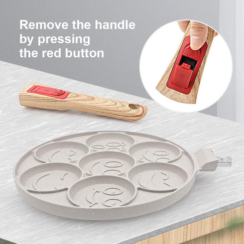 Pancake Pan 7 Holes, Non Stick Mini Crepe Pan with Detachable Handle, Pancake Mold for Kids, Oven Safe, White by RANXINGST