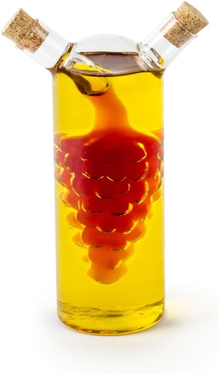 Fox Run Grape Motif Oil and Vinegar Cruet Dispenser Bottle, Clear Borosilicate Glass