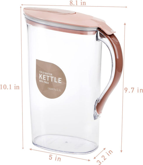 2 Pack 2 Coloch Quart Plastic Water Pitcher with Flip Top Spout Lid, Clear Slim Water Container for Fridge Door Juice