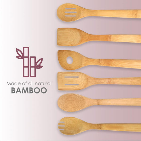 Home Basics 6 Piece Bamboo Kitchen Cutlery Tool Set, Natural, 2.5 x 12 x 0.25
