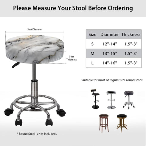 Marble Print Bar Stool Covers, Stretchable Round Stool Cushion Covers, Removable Washable for Dining Room - Set of 2