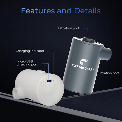 3600mAH Swimming FLEXTAILGEAR MAX Pump Portable Air Pump with Battery USB Rechargeable Air Pump-Quick Inflate Deflate