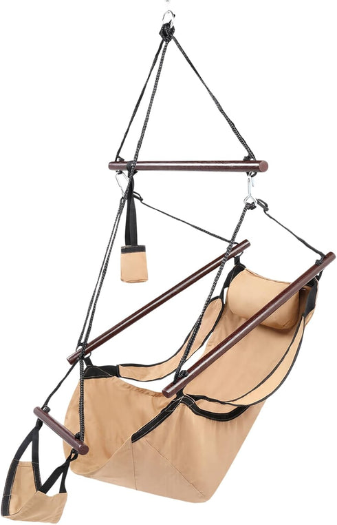 ONCLOUD Hammock Upgraded Unique Hanging Sky Chair, Air Deluxe Swing Seat with Rope (Tan)