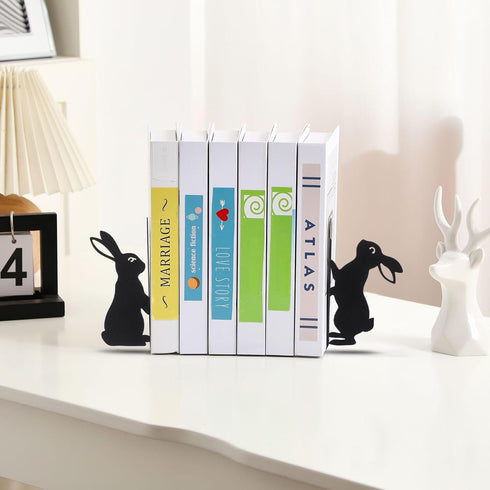 Set 2 Geelin Bunny Metal Bookends of Styles Easter Cute Rabbit Book Ends for Bookshelf Decor Organizer for Home Office