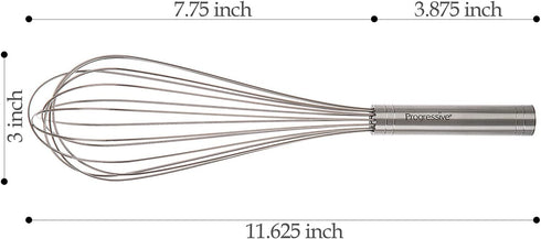 Progressive International Prepworks 12" Balloon Whisk, Handheld Steel Wire Whisk, BPA Free