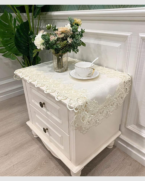 Bedside Tablecloth Lace Doilies for Side Table Cloth Runner Tabletop Dust Cover Bedroom Nightstand Decor