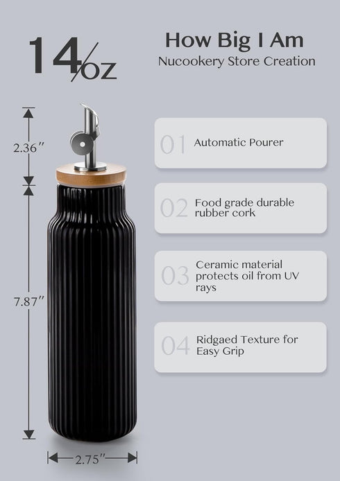 14 oz Nucookery Ceramic Olive Oil Dispenser Bottle for Kitchen, Opaque Vinegar Dispenser Bottle, Large Capacity Cooking