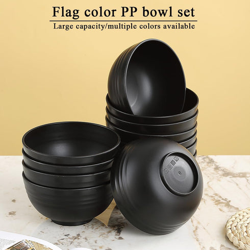 Berglander Set of 12 Black Plastic Bowls, 25oz Reusable Ramen, Soup, Cereal Bowls for Home, Restaurant, Outdoor Use