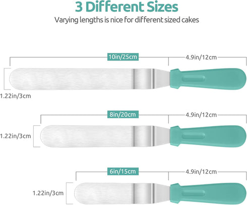 U-Taste Icing Spatula Set with 6", 8", 10" Blade, 18/0 Stainless Steel Angled Cake Decorating Spatula Set of 3