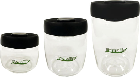 Food Storage Jar Containers - Borosilicate Glass Vacuum Seal Lids, Airtight Canister Set for Flour, Cereal, Pasta, 3pc