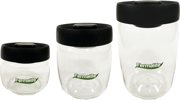 Food Storage Jar Containers - Borosilicate Glass Vacuum Seal Lids, Airtight Canister Set for Flour, Cereal, Pasta, 3pc