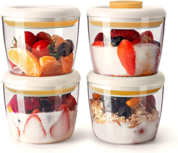 Glass Meal Prep Containers Overnight Oats Containers with Pop Lids,Airtight Food Storage