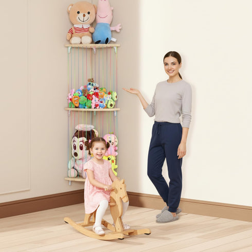 VOMELON Hammock, Stuffed Animal Storage Wood Stuffed Toy Holder, Playroom Nursery Toy Storage Organizer, Decorative