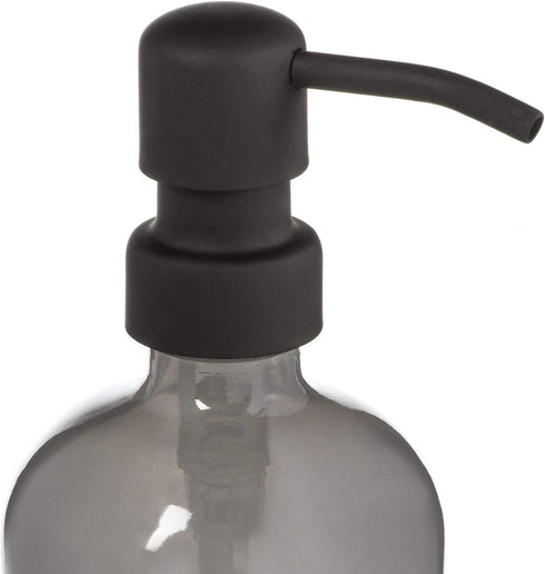 Gray Soap Dispenser with Black Pump, Non-Slip Coaster, Semi Translucent Smokey Grey 16oz Glass Bottle