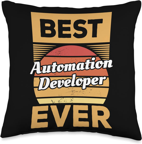 Vintage Best Automation Developer Ever Throw Pillow, 16x16, Multicolor