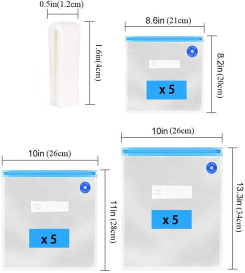 Vacuum Sealer Zipper Bags, Sous Vide Bags for Food, BPA Free, Reusable, Resealable with Air Valve, 15 Pcs