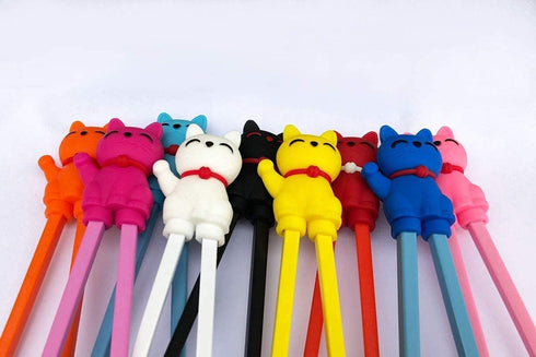 Cute Tableware Learning Training Helper - Chopsticks for Kid Beginner Adult (3pcs, Lucky Cat)