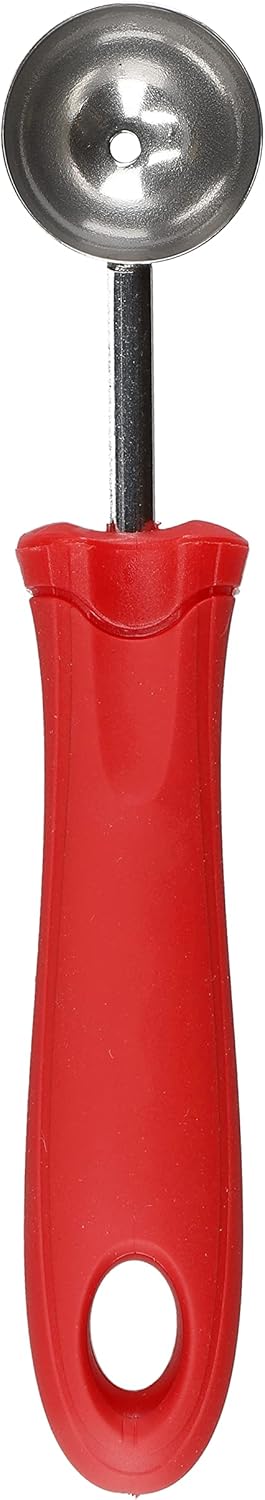 KitchenCraft Melon Baller Fruit Scoop, 17cm (6.7"), Soft Grip Easy to Clean Stainless Steel Head, Red