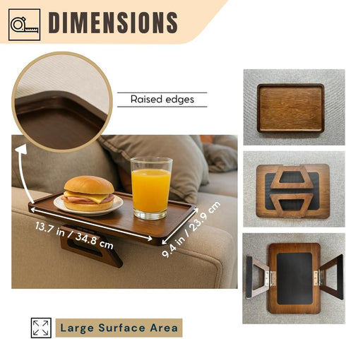 '-13 9.5 Inch Sofa Table Tray - Bamboo Couch Armrest Table Universal Fit - Sofa Table With Non-Slip Pads to Keep Things