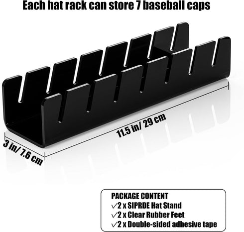 SIPRDE Hat Racks for Baseball Caps, 2 Pack No Install Acrylic Organizer for 14 Caps for Bedroom and Closet