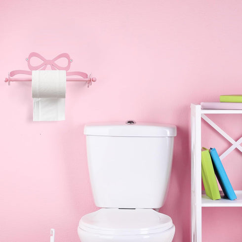 LemonRoad Countertop Pink Bow Wall Mount Toilet Paper Towel Holder Coquettish Metal Kitchen Roll Dispenser Pink Kitchen