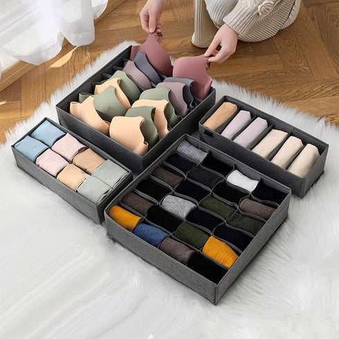 Underwear Organizer with Drawer Dividers, Foldable Fabric Dresser Closet Organizers, Dark Grey, 24cell Storage Box