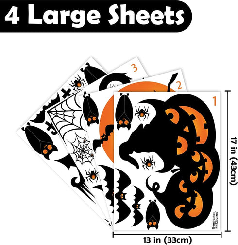 Halloween Decorations Window Clings Decor, Extra Large Witch Black Cat Pumpkin Spooky Halloween Silhouette Window Stickers, School Home Office Party Decals, Double-Side Print, 4 Sheets