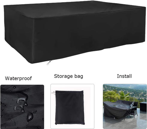 FLR 126Inches Patio Table Cover Veranda Rectanguler Black Waterproof Outdoor Dinner Protector Dust-Proof Table Desk