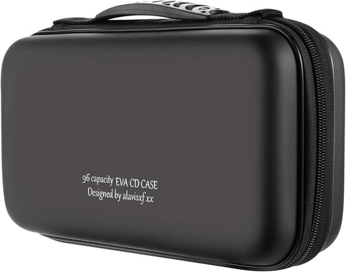 alavisxf xx CD Case, Portable Zipper Holder for 96 Capacity Blu-ray DVD, Disc Storage Organizer Wallet Bag (Black)