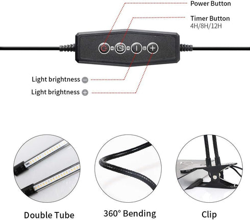 Light,6000K Plants,5-Level Dimmable,Auto 4 8 12Hrs GooingTop LED Grow Full Spectrum Clip Plant Growing Lamp with White