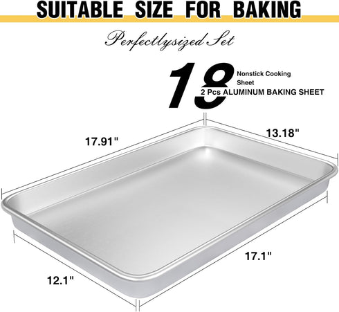 Commercial Quality Baking Sheet Pan Set, Natural Aluminum Cookie Sheet, Nonstick Baker's Half Sheet Pan, 2 Pack 18X13