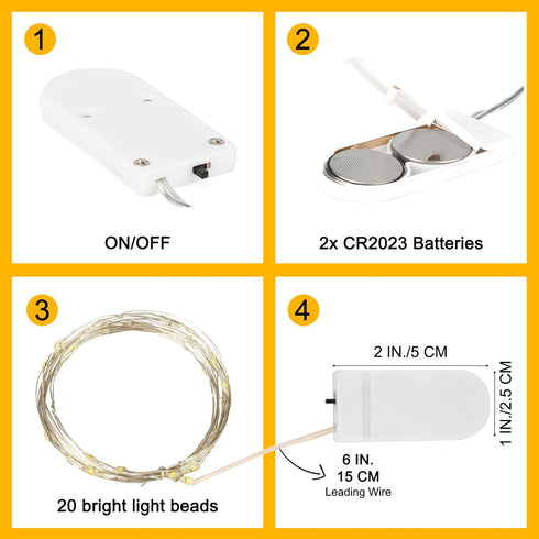 6 Pack 7ft 20 Fairy Lights Battery Operated String Lights, Led Mini Lights, Waterproof Silver Wire Starry for Mason
