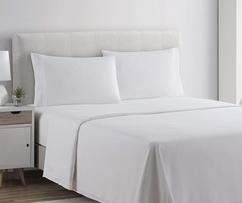 Clara Clark Bed Sheets, Premier 1800 Series, 4 Piece Set, Full, White, Deep Pocket, Soft, Stain Resistant
