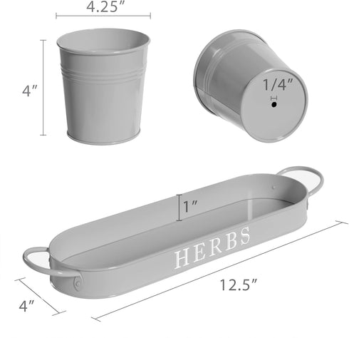 Set Set/3 Barnyard Designs Indoor Herb Garden Planter with Tray, Metal Windowsill Plant Pots with Drainage for Outdoor