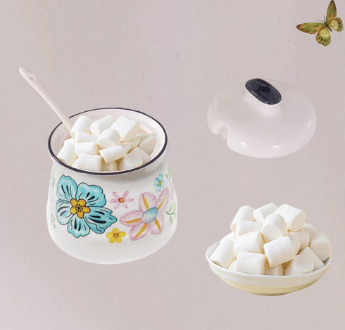MaoYaMao 12oz Ceramic Sugar Bowl with Lid and Spoon Sugar Container Sugar Holder for Coffee Bar,Home and Kitchen