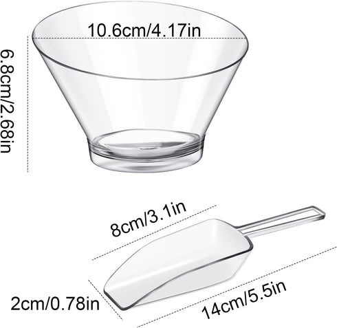 24 Pcs Plastic Clear Serving Bowls with Kitchen Plastic Scoops Salad Serving Bowls Popcorn Scoops Angled Candy Bowl for Salad Cooking Parties, 210 ml by Sawysine