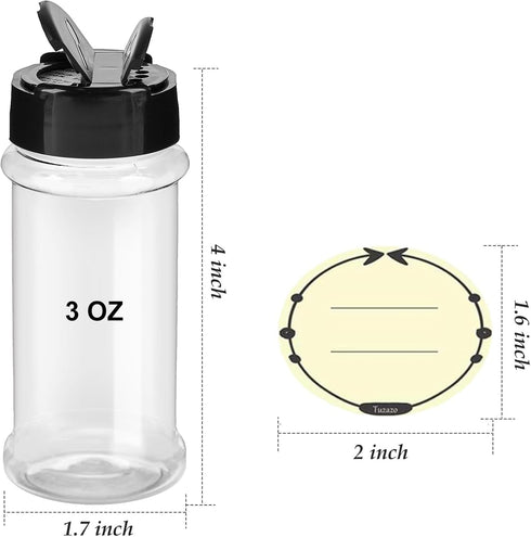 6 3 Oz TUZAZO Pcs Spice Bottles Plastic Seasoning Containers, Clear Plastic Spice Jars with Shaker Lids Empty for Spice